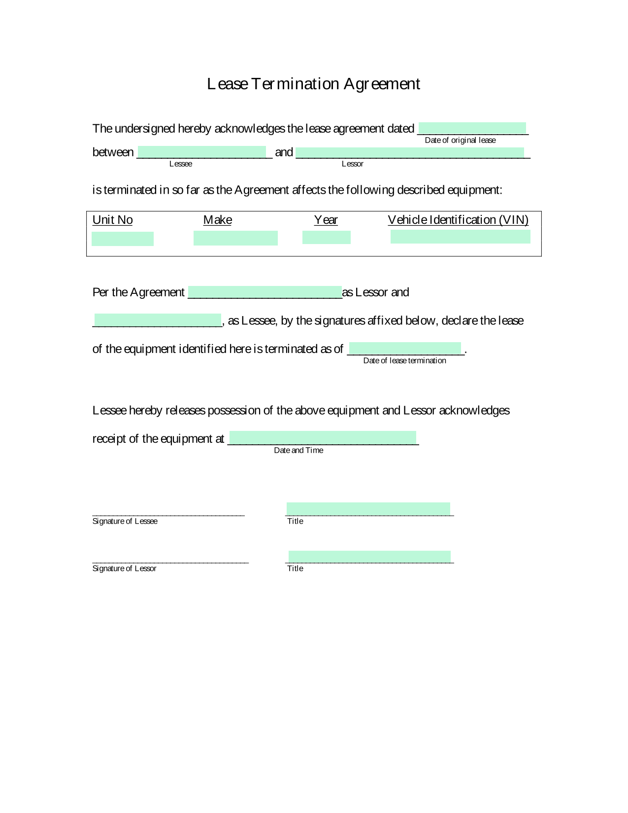 Lease Termination Agreement screenshot