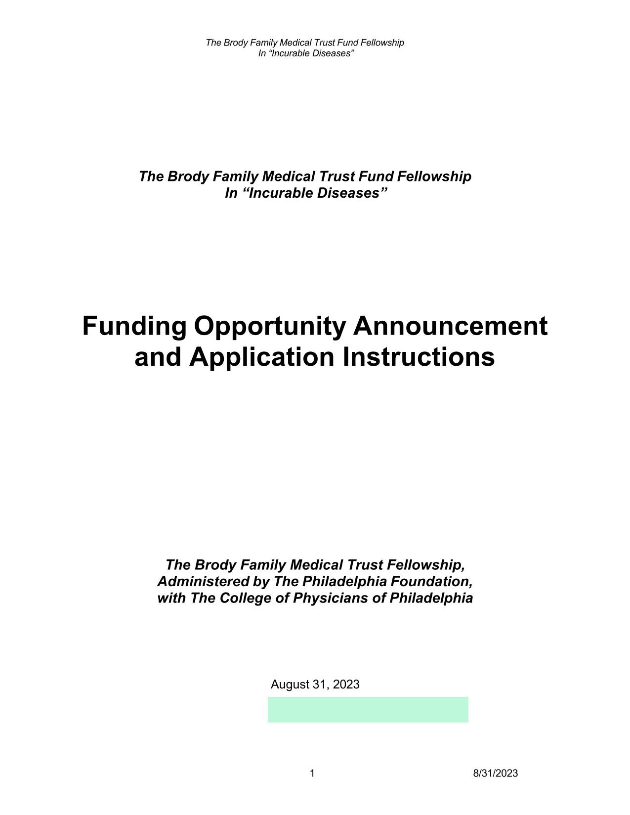 The Brody Family Medical Trust Fund Fellowship In Incurable Diseases screenshot