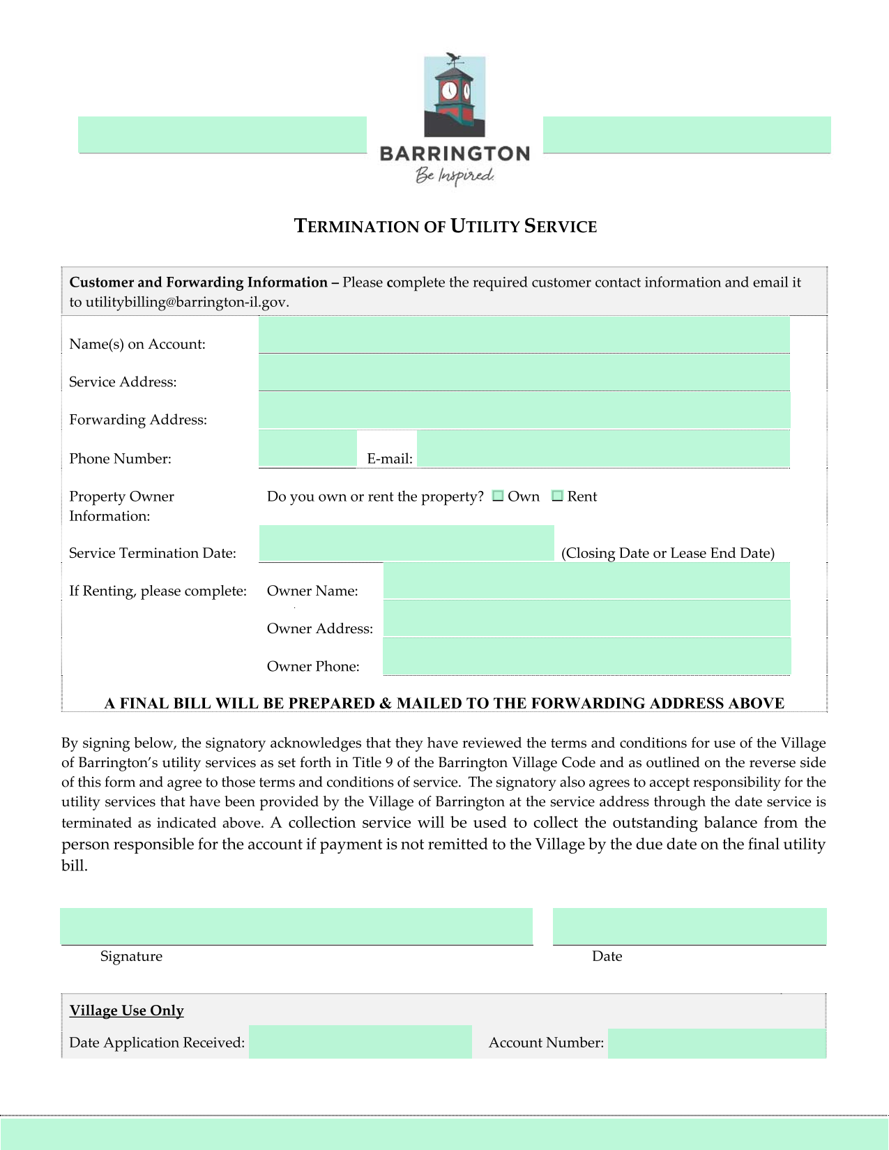 Termination Of Utility Service screenshot