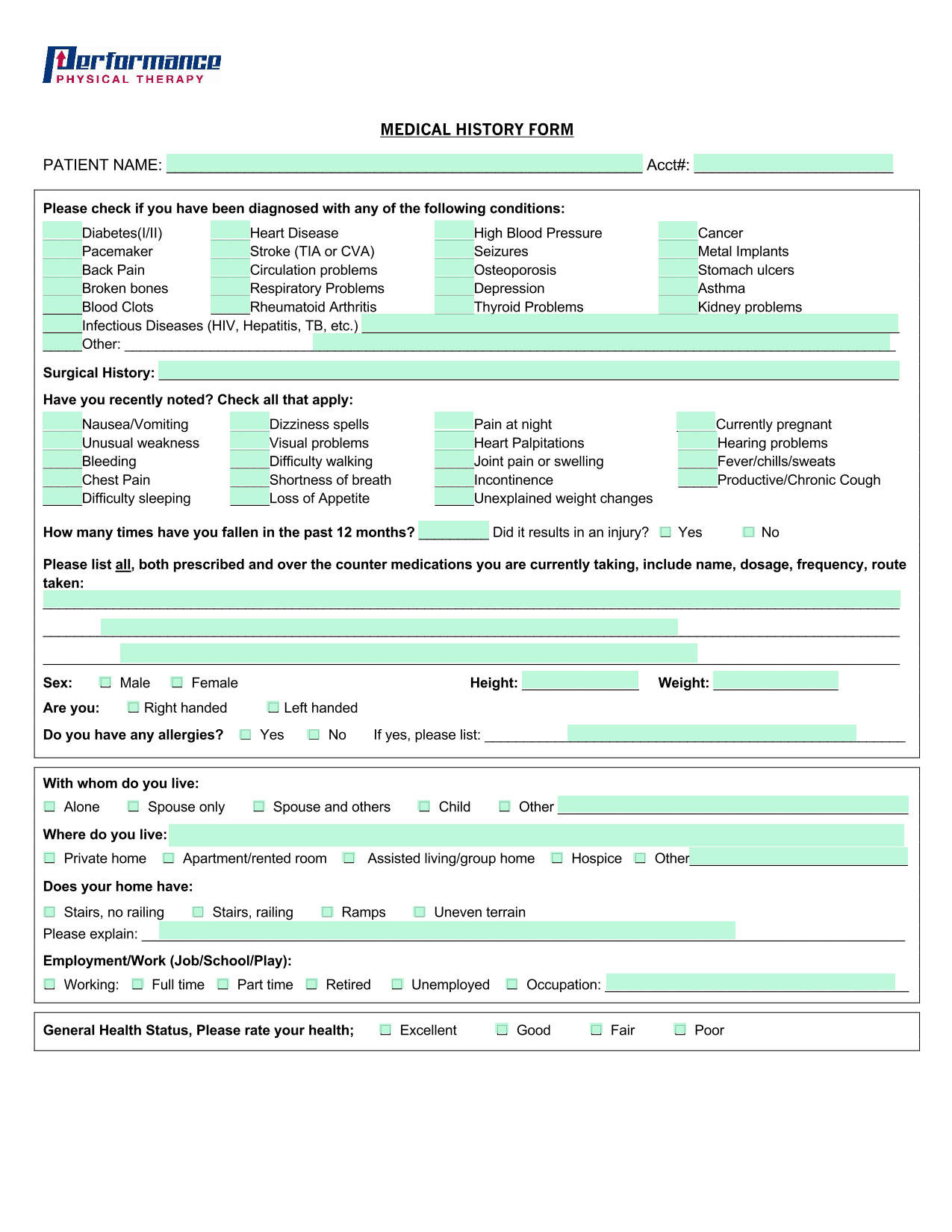 MEDICAL HISTORY FORM screenshot