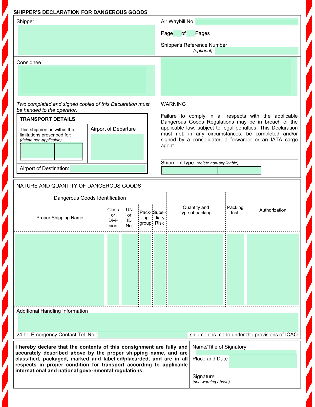 ShipperS Declaration For Dangerous Goods screenshot
