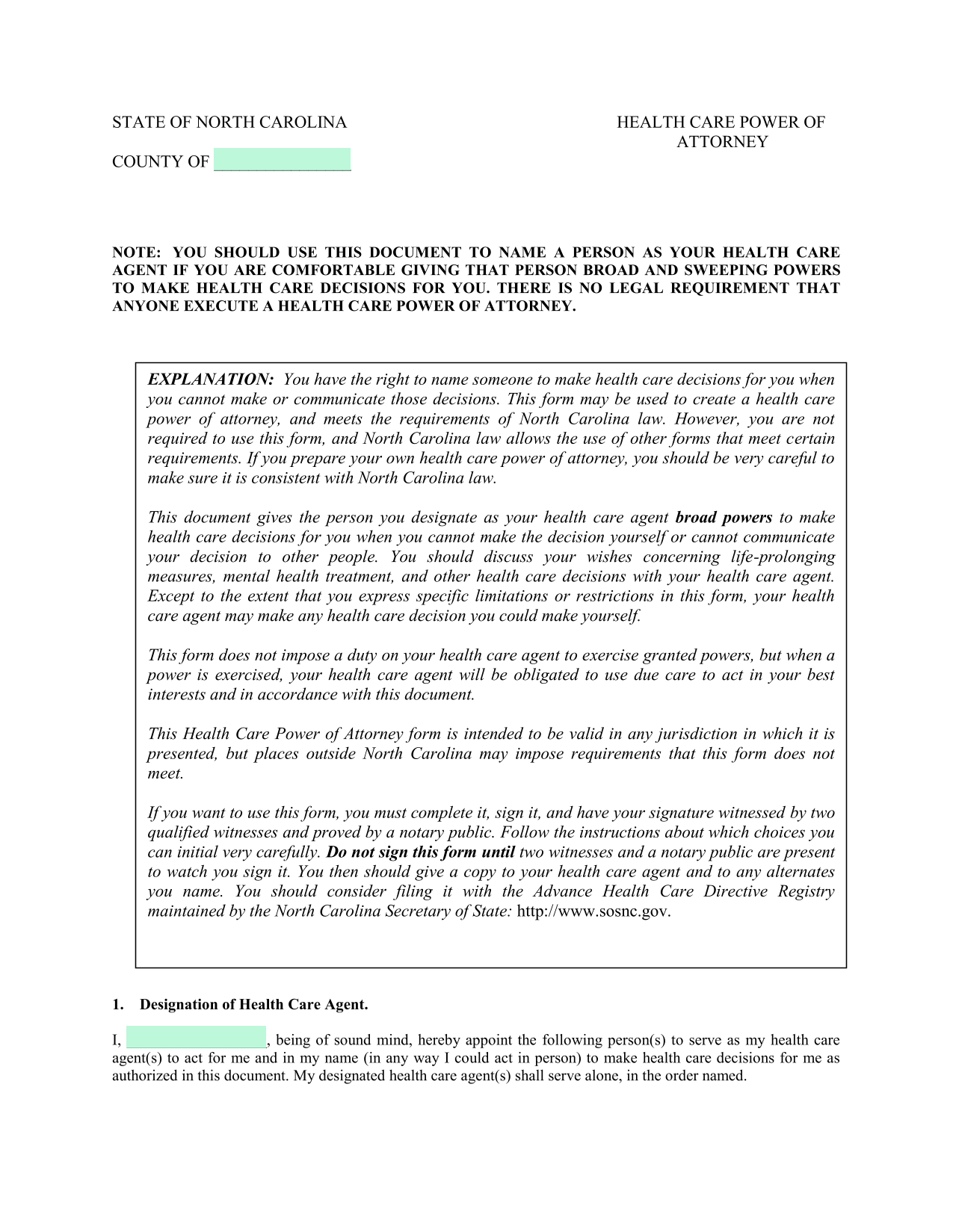 Health Care Power Of Attorney screenshot