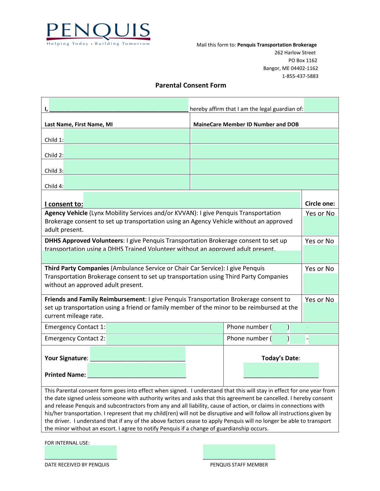 Parental Consent Form screenshot