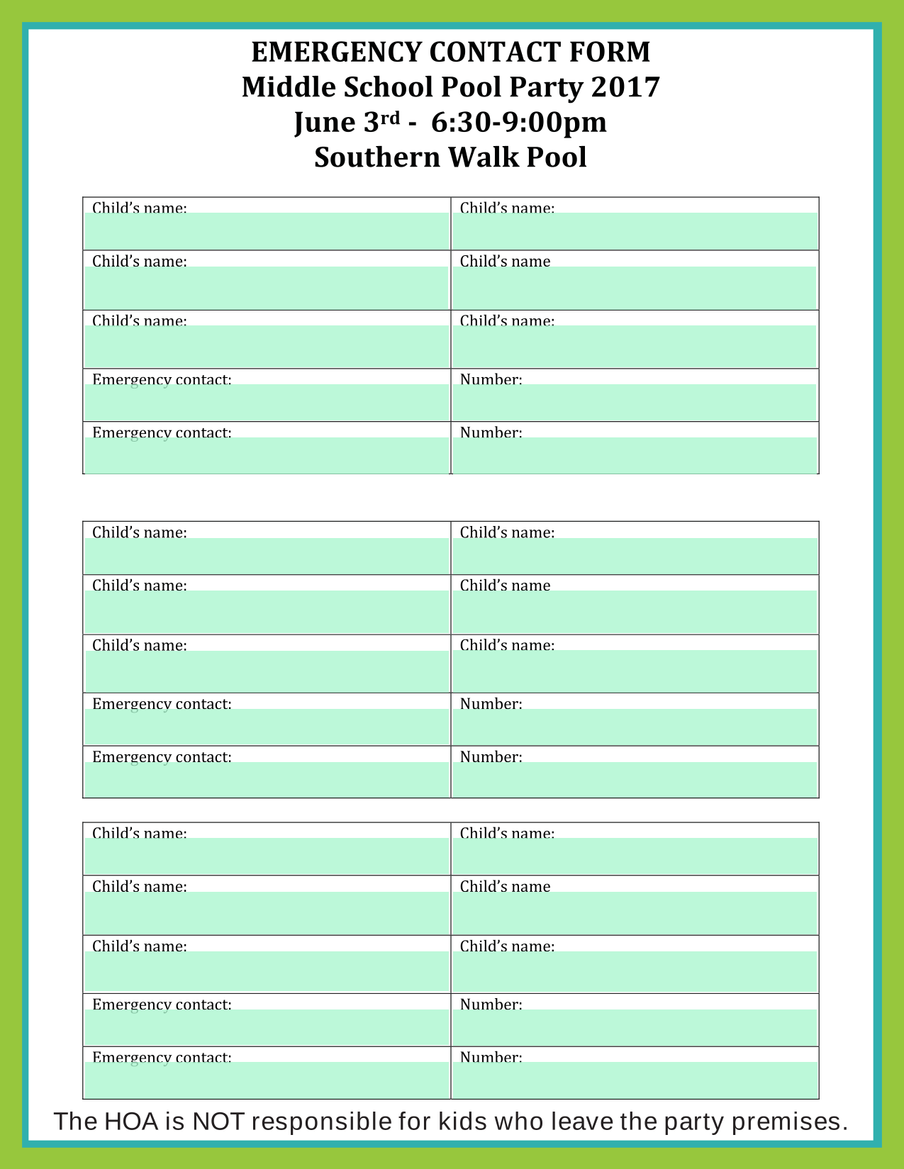 Emergency Contact Form screenshot