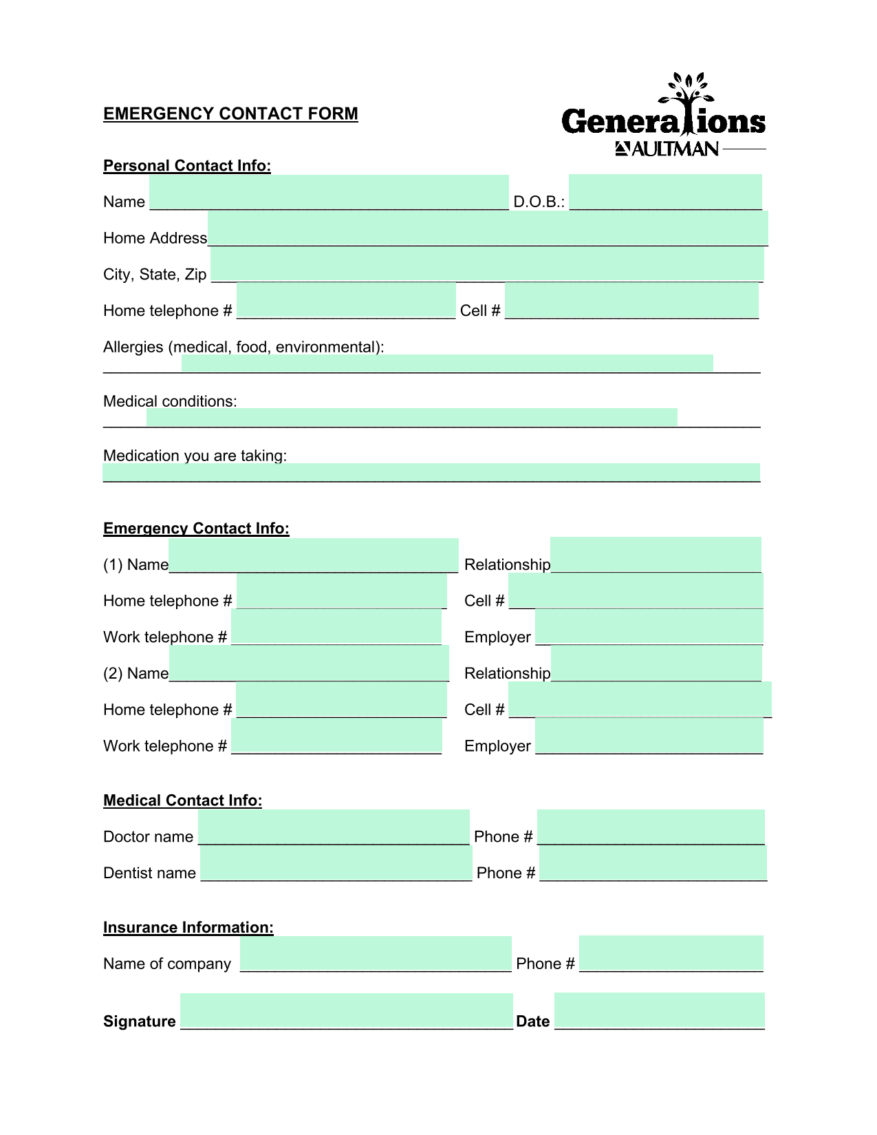Emergency Contact Form screenshot