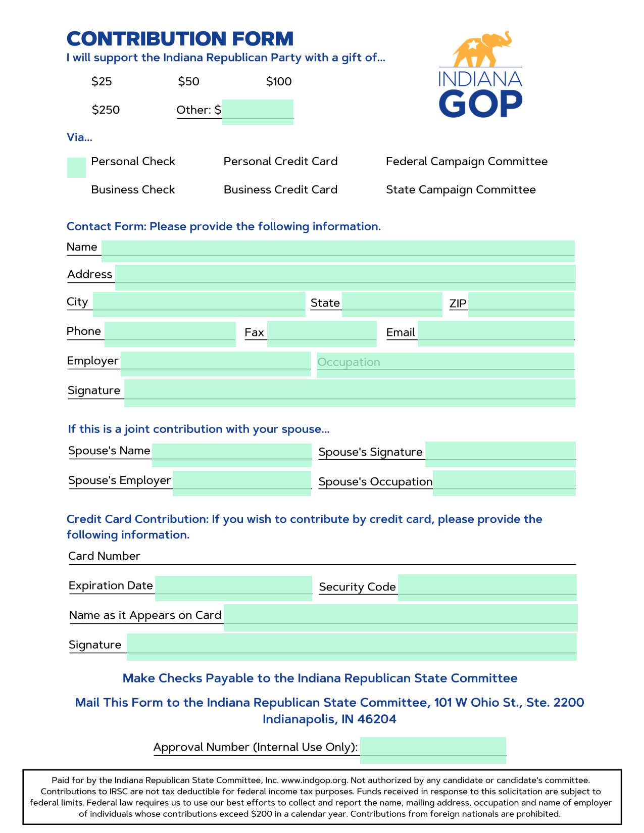 CONTRIBUTION FORM screenshot