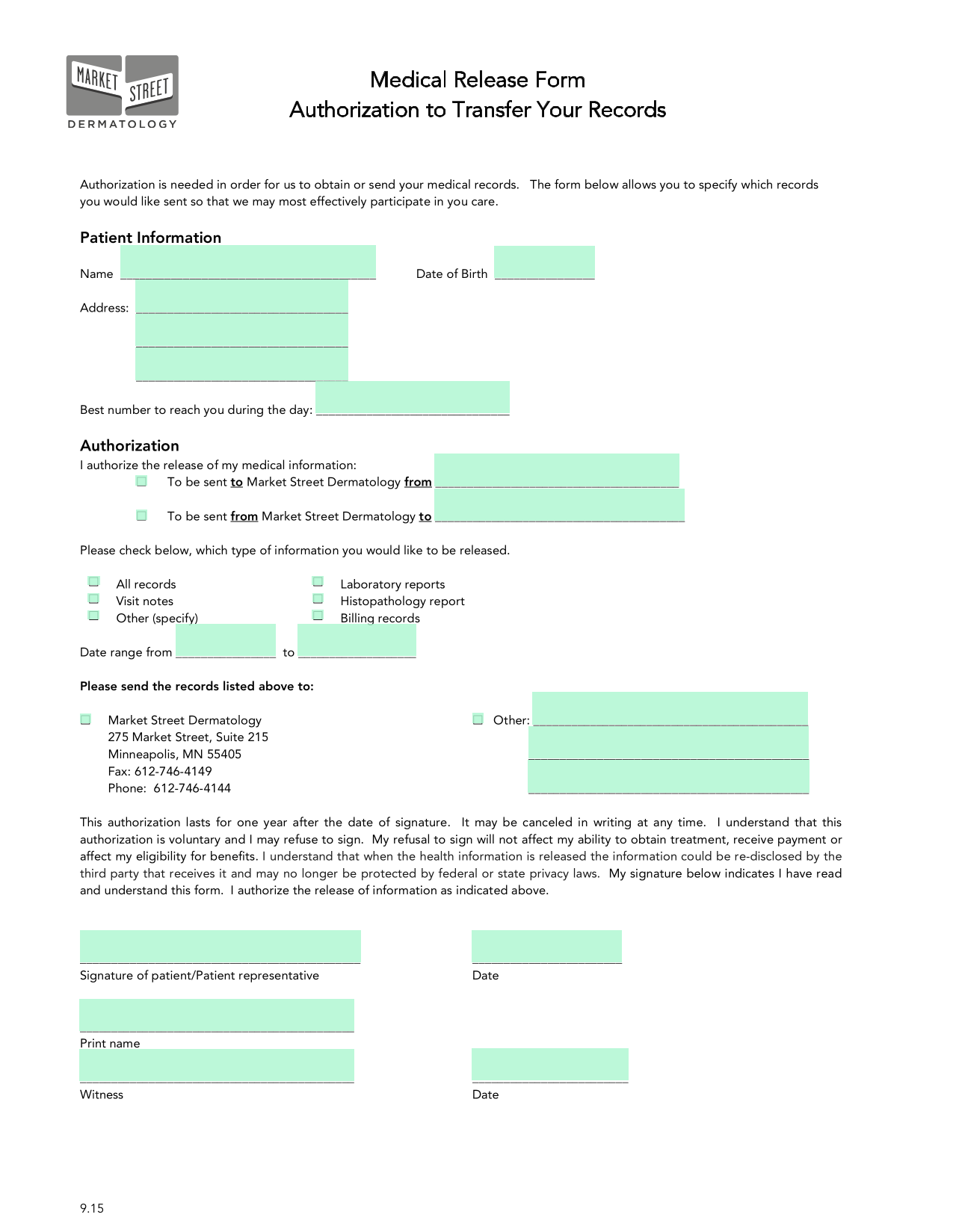 Medical Release Form screenshot
