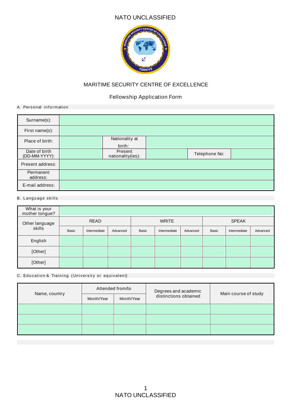 Fellowship Application Form screenshot
