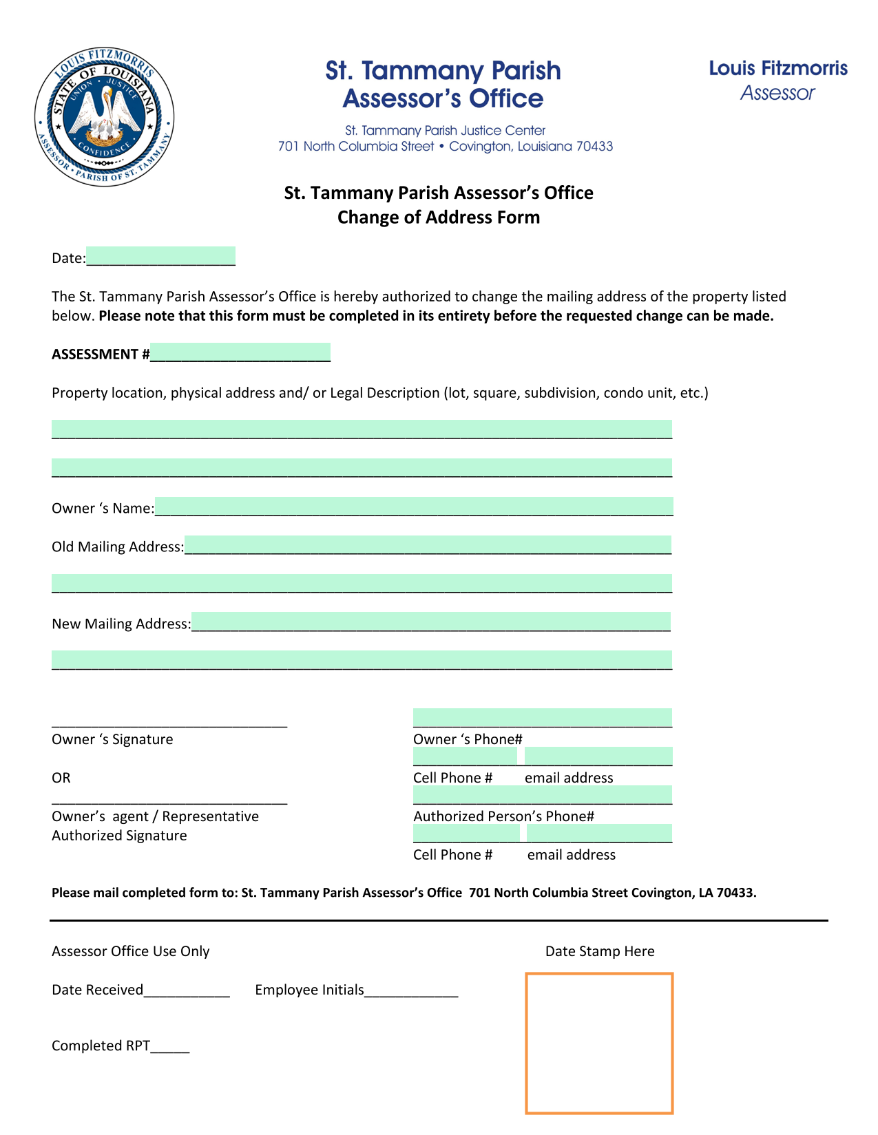 Change Of Address Form screenshot