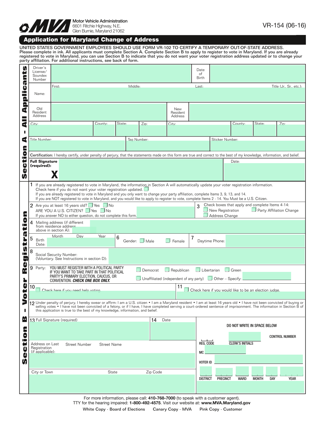 Application For Maryland Change Of Address screenshot