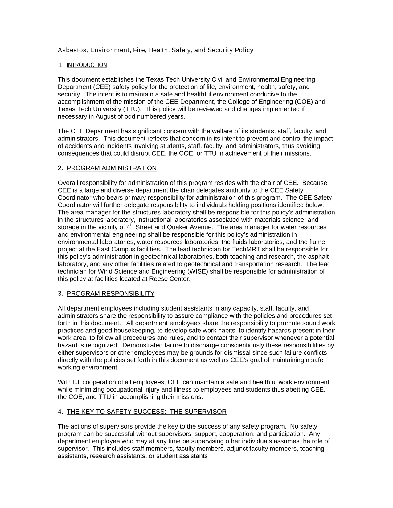 Asbestos, Environment, Fire, Health, Safety, And Security Policy screenshot