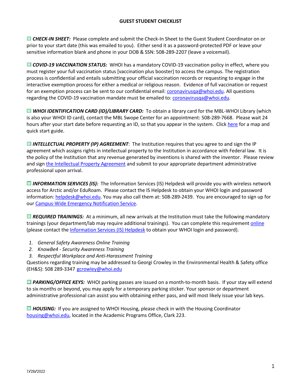 Guest Student Checklist screenshot