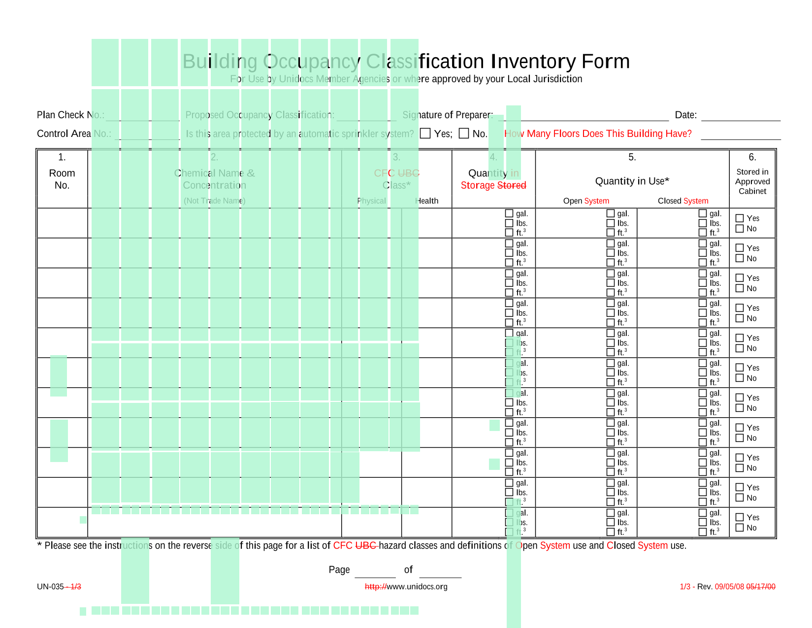 Building Occupancy Classification Inventory Form screenshot