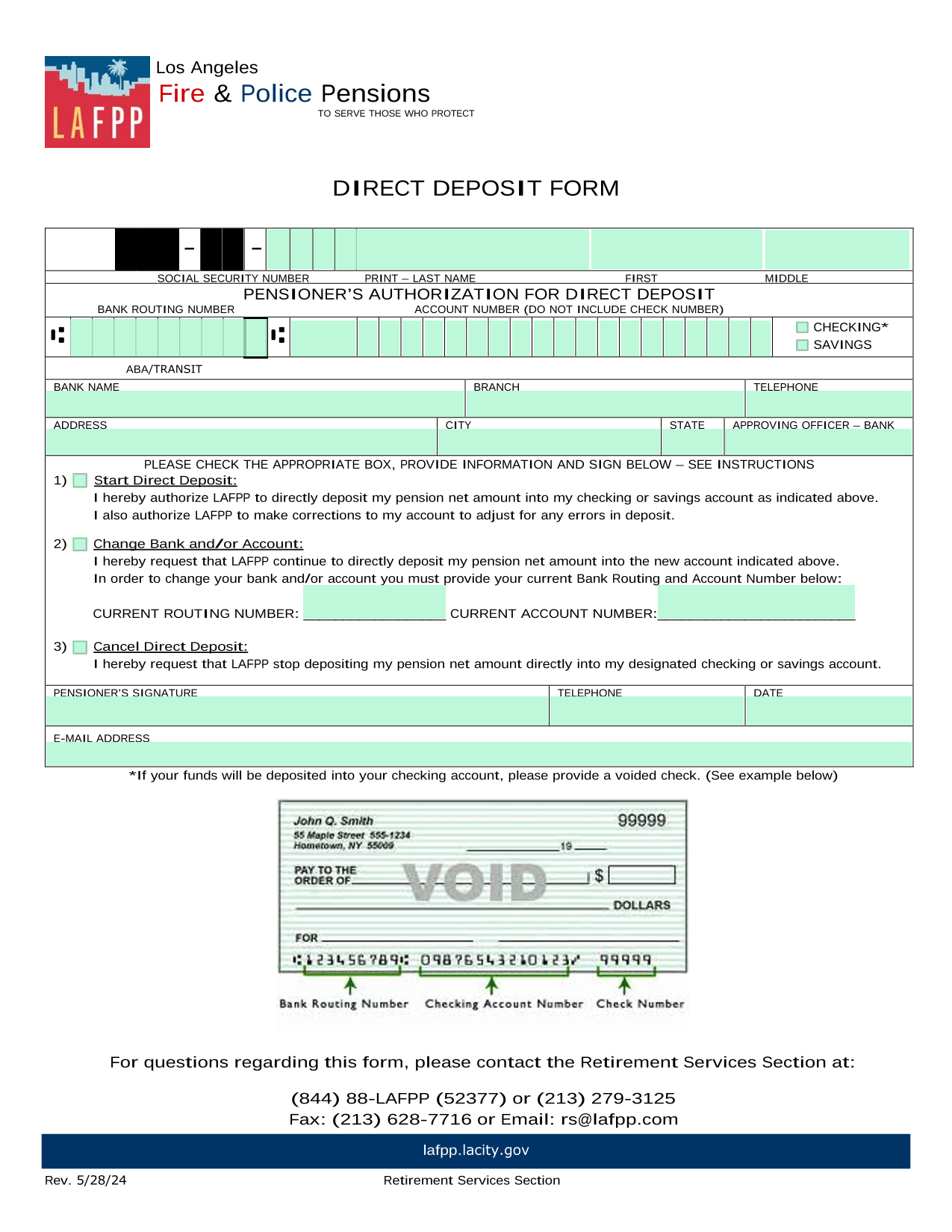 Direct Deposit Form screenshot
