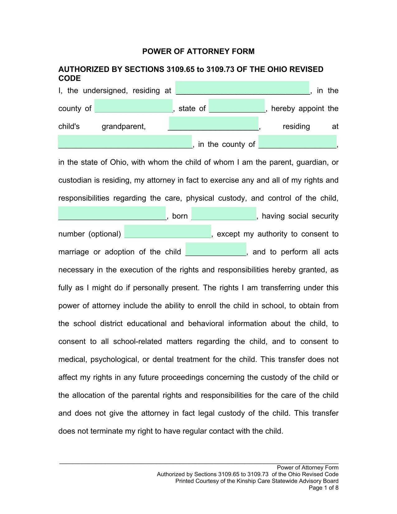 Power Of Attorney Form screenshot
