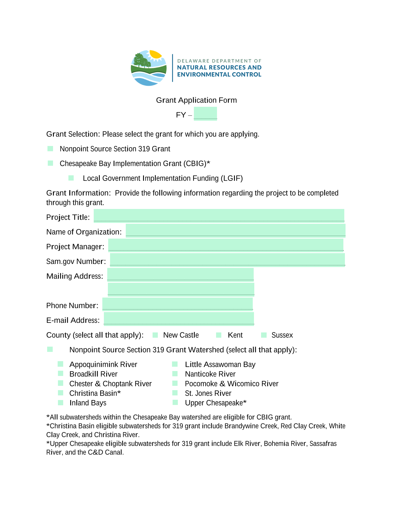 Grant Application Form screenshot