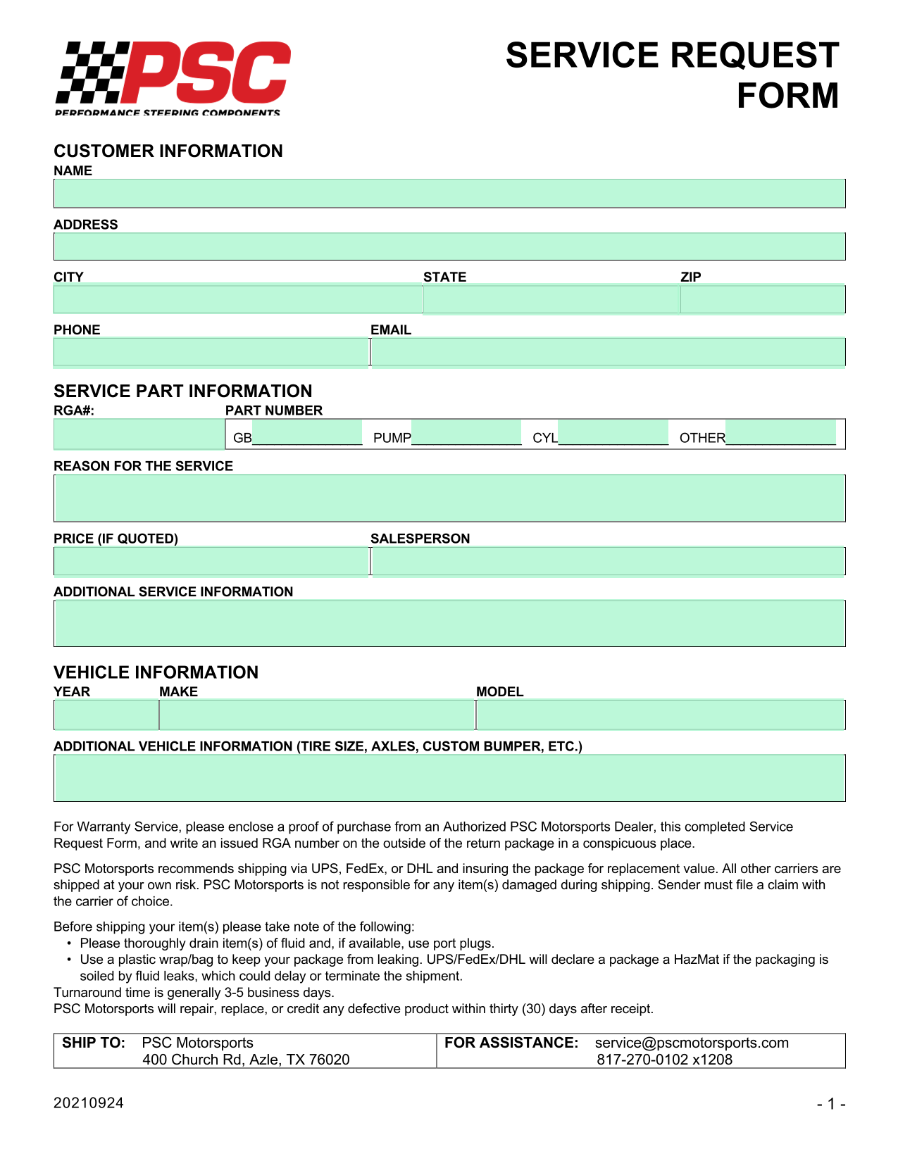 SERVICE REQUEST FORM screenshot