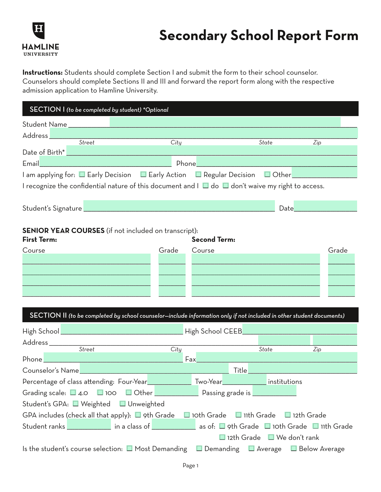 Secondary School Report Form screenshot