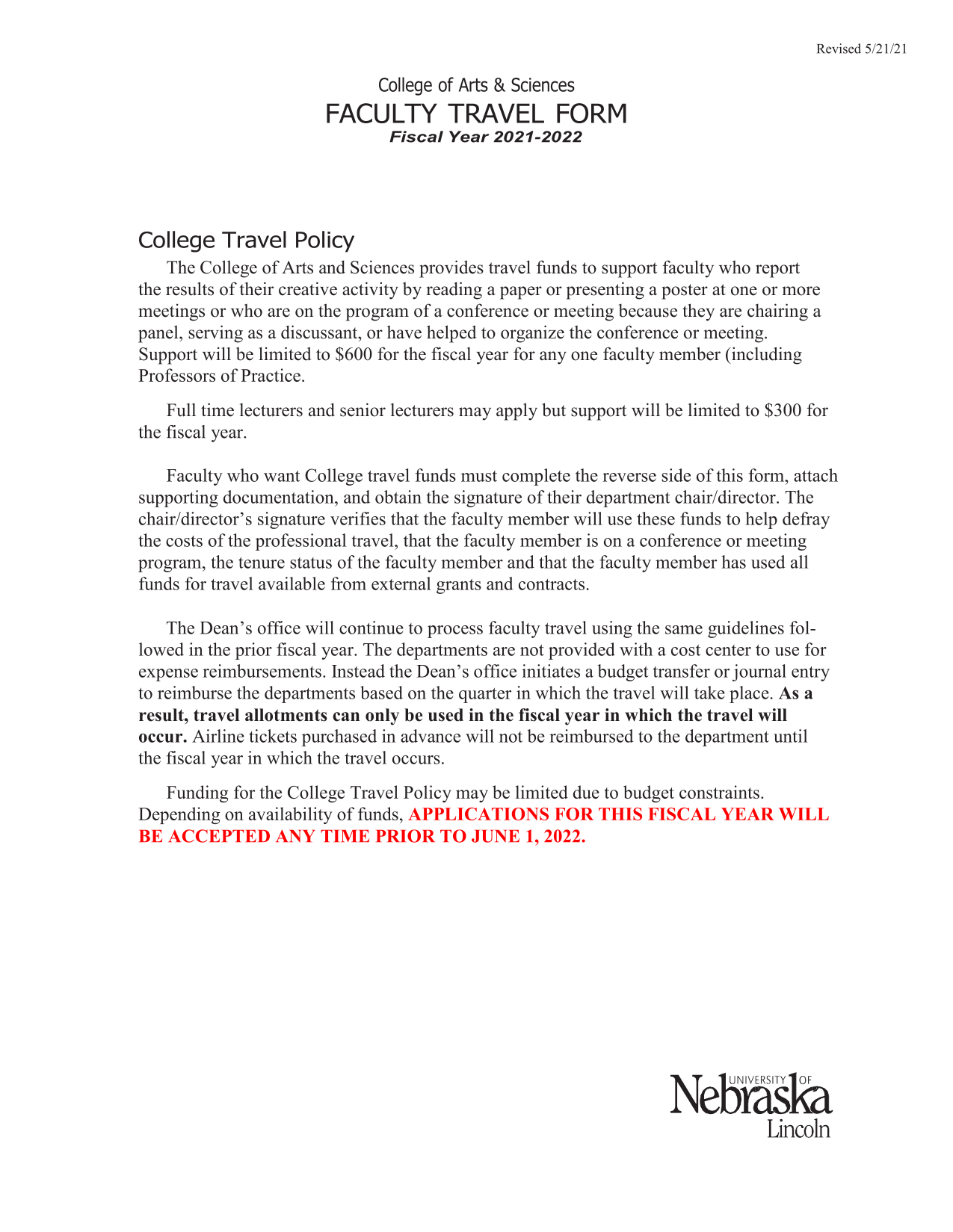 FACULTY TRAVEL FORM screenshot