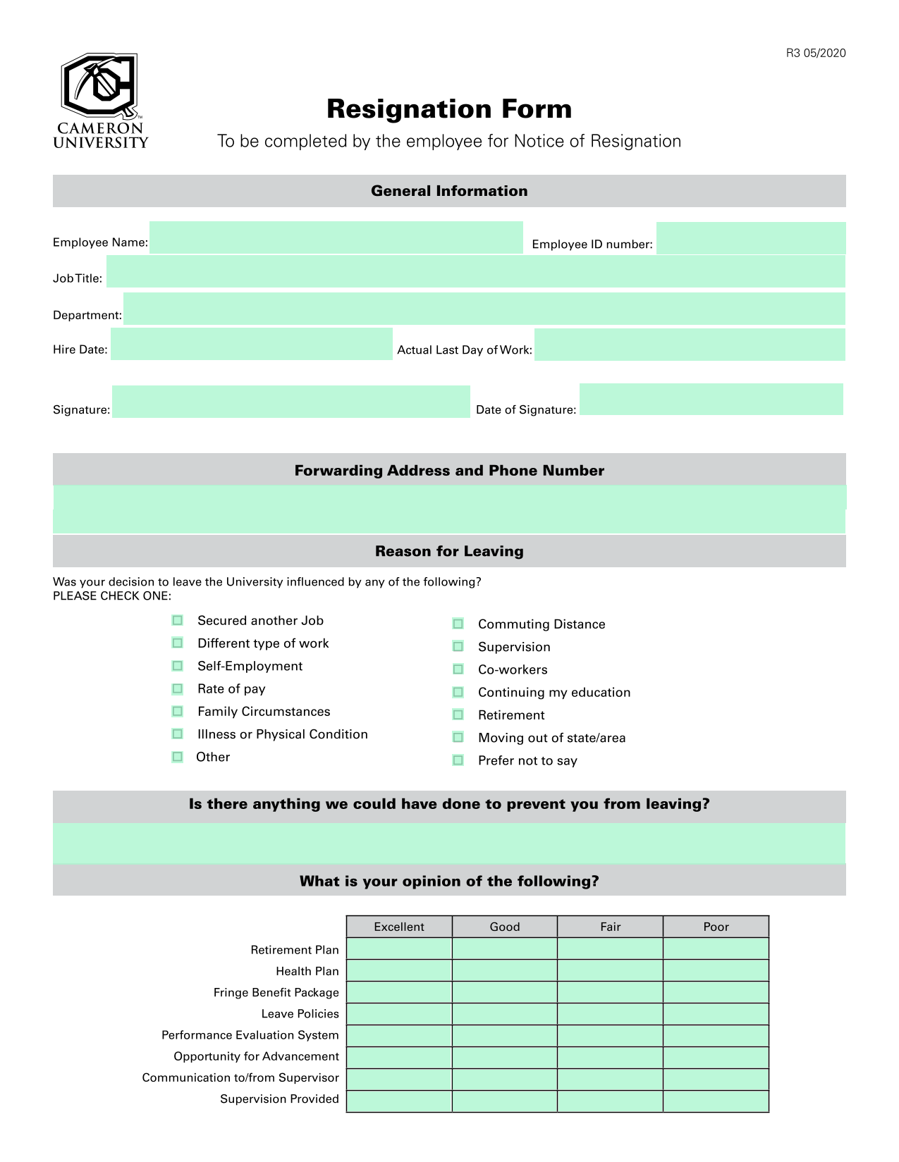 Resignation Form screenshot