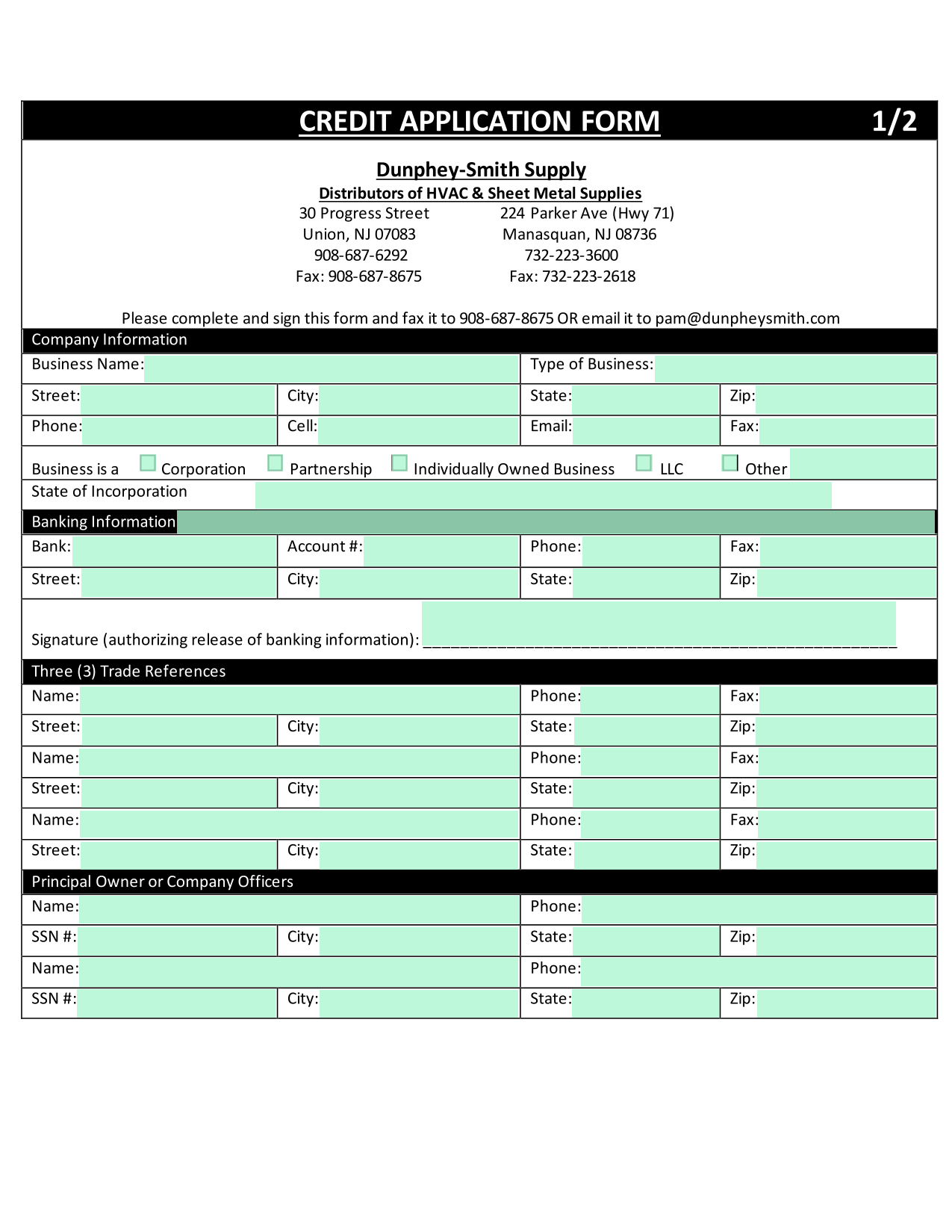 CREDIT APPLICATION FORM screenshot