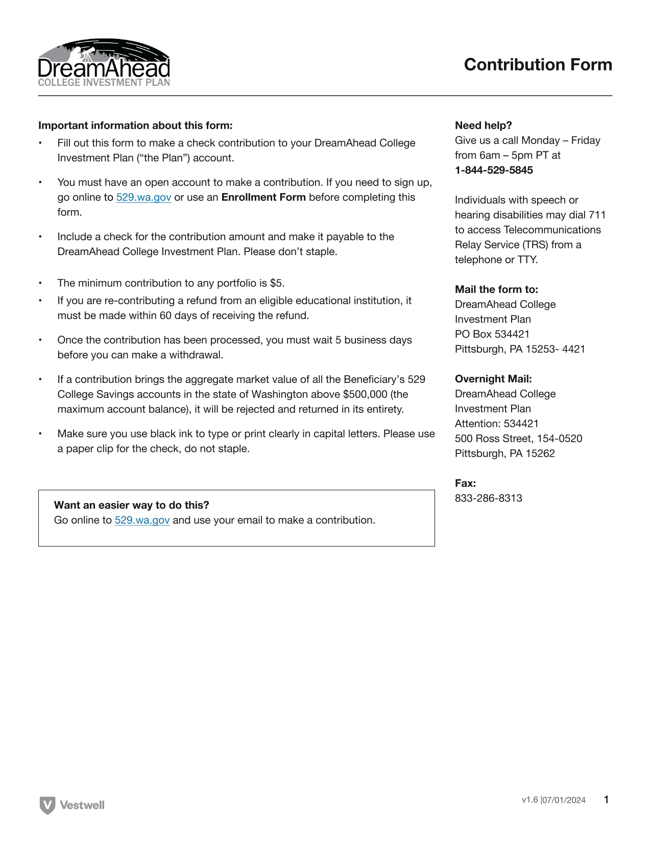 Contribution Form screenshot