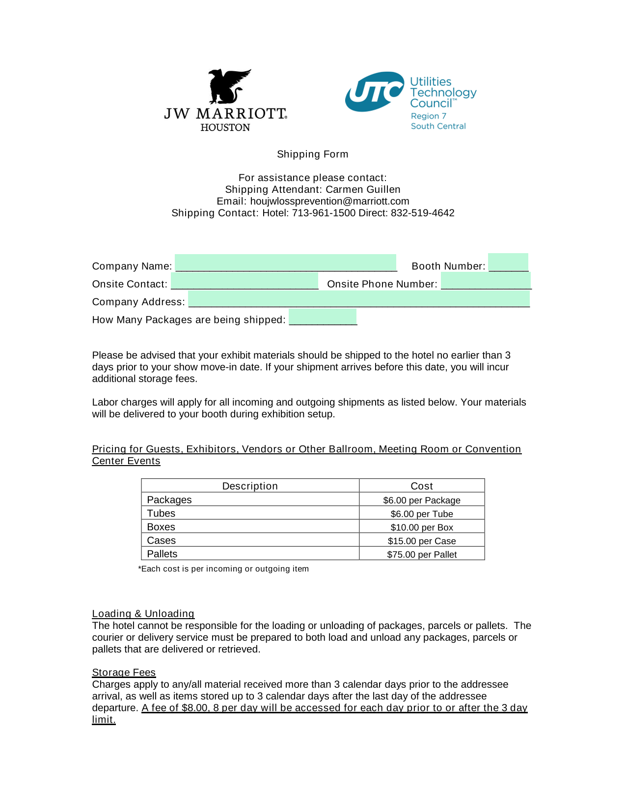Shipping Form screenshot