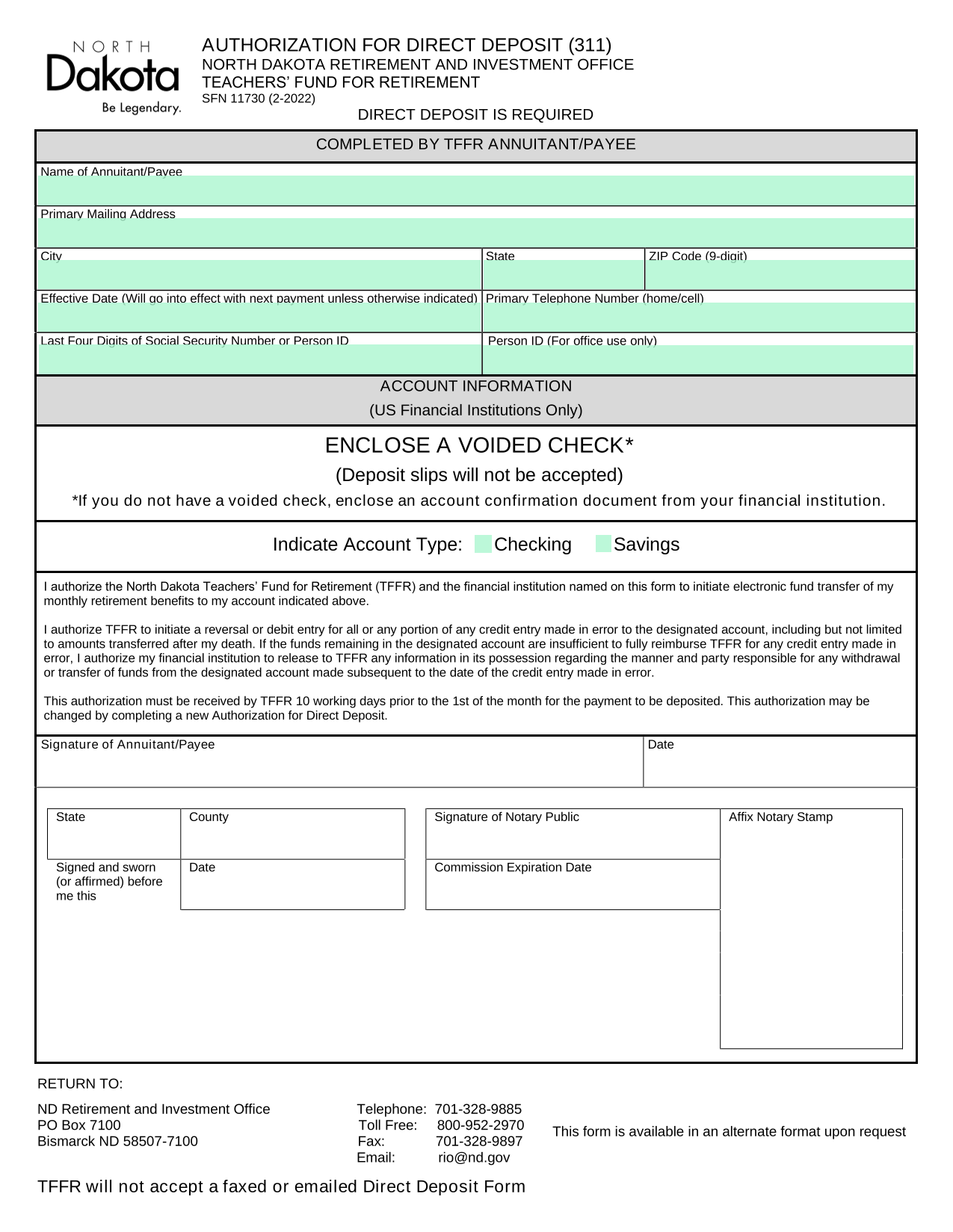 Authorization For Direct Deposit screenshot