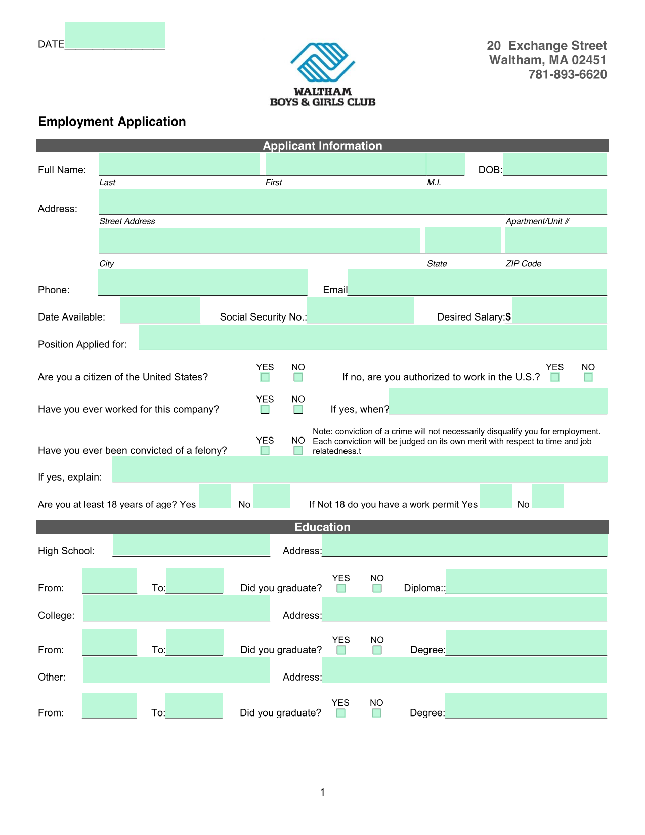 Employment Application screenshot