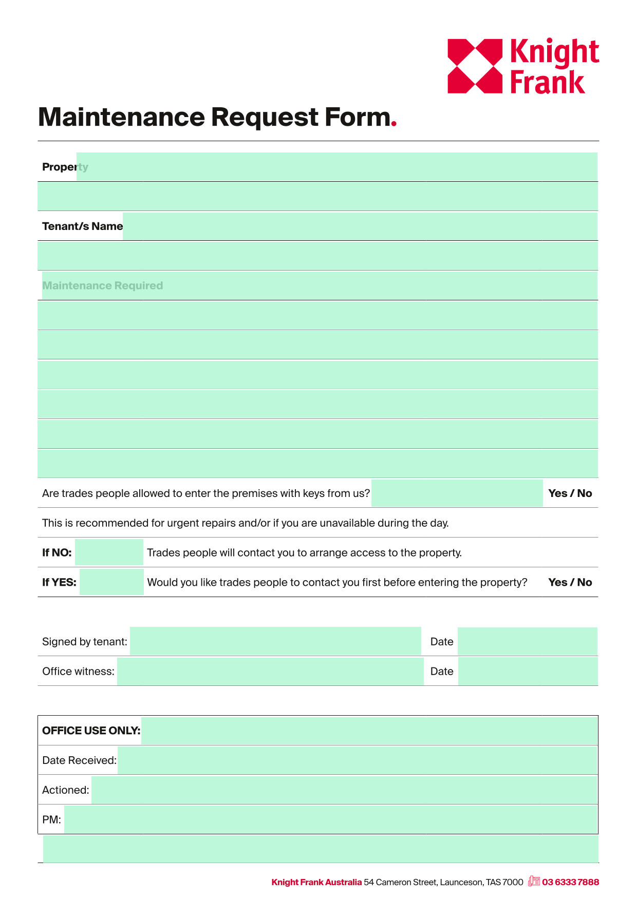Maintenance Request Form screenshot