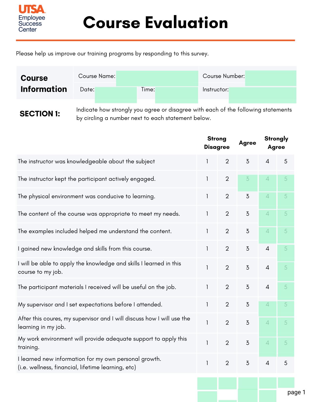 Course Evaluation Form screenshot