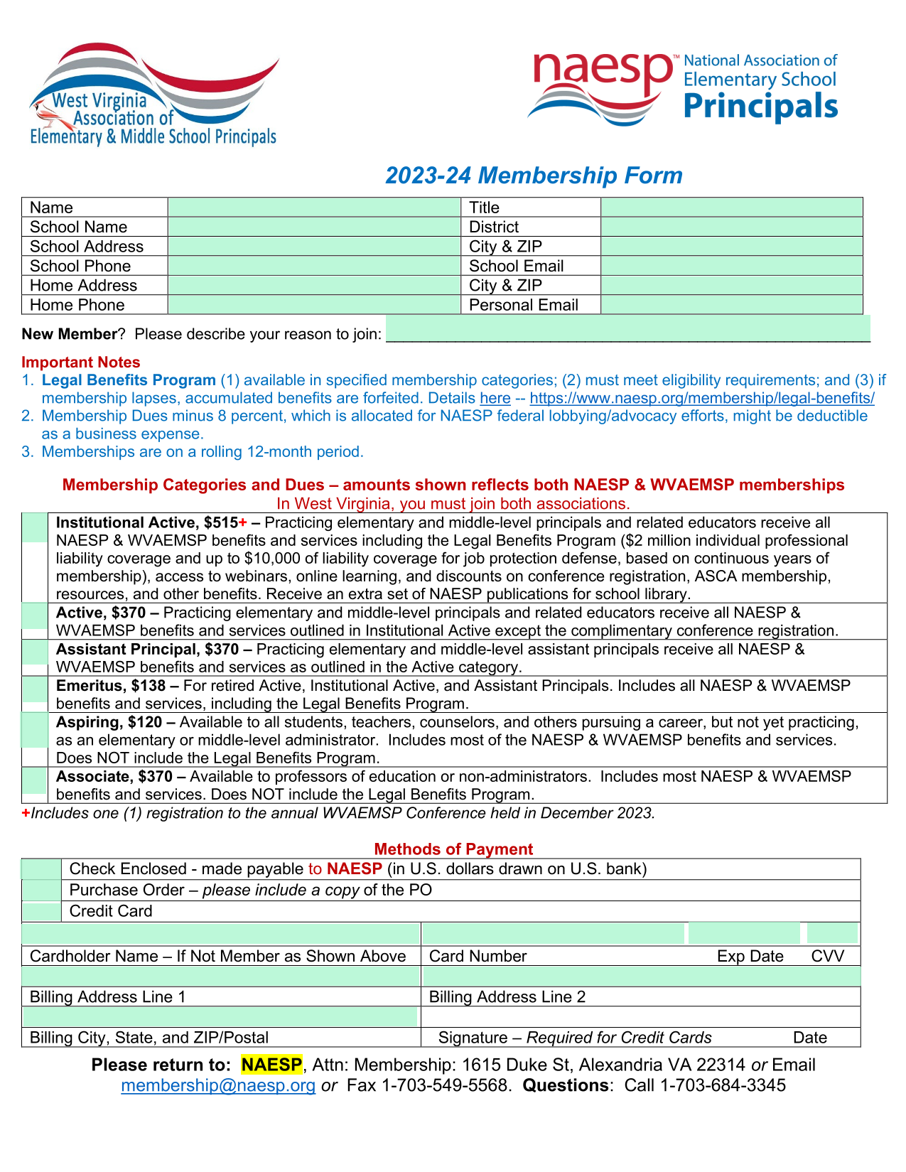 2023 24 Membership Form screenshot
