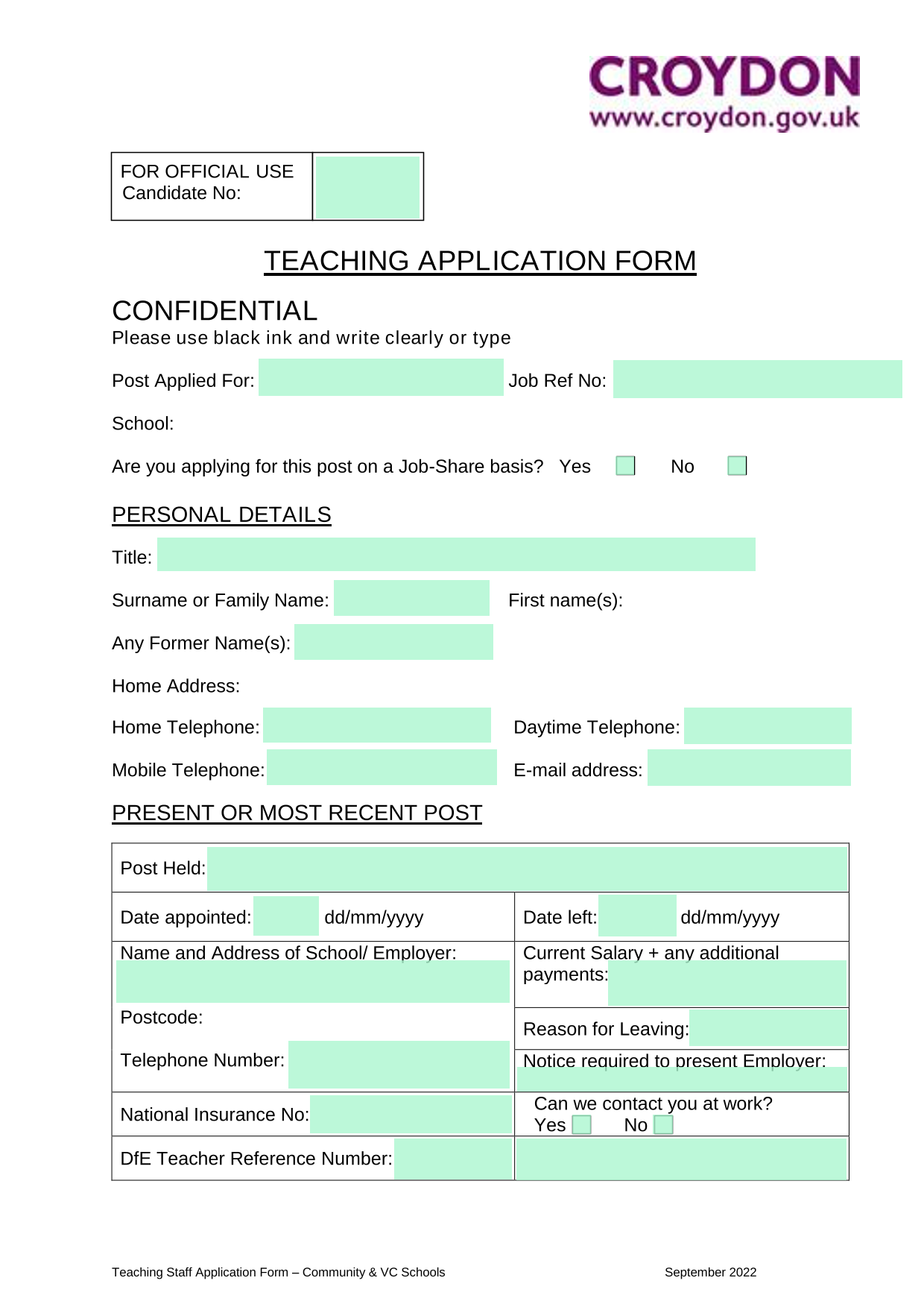Teaching Staff Application Form  Community  VC Schools screenshot