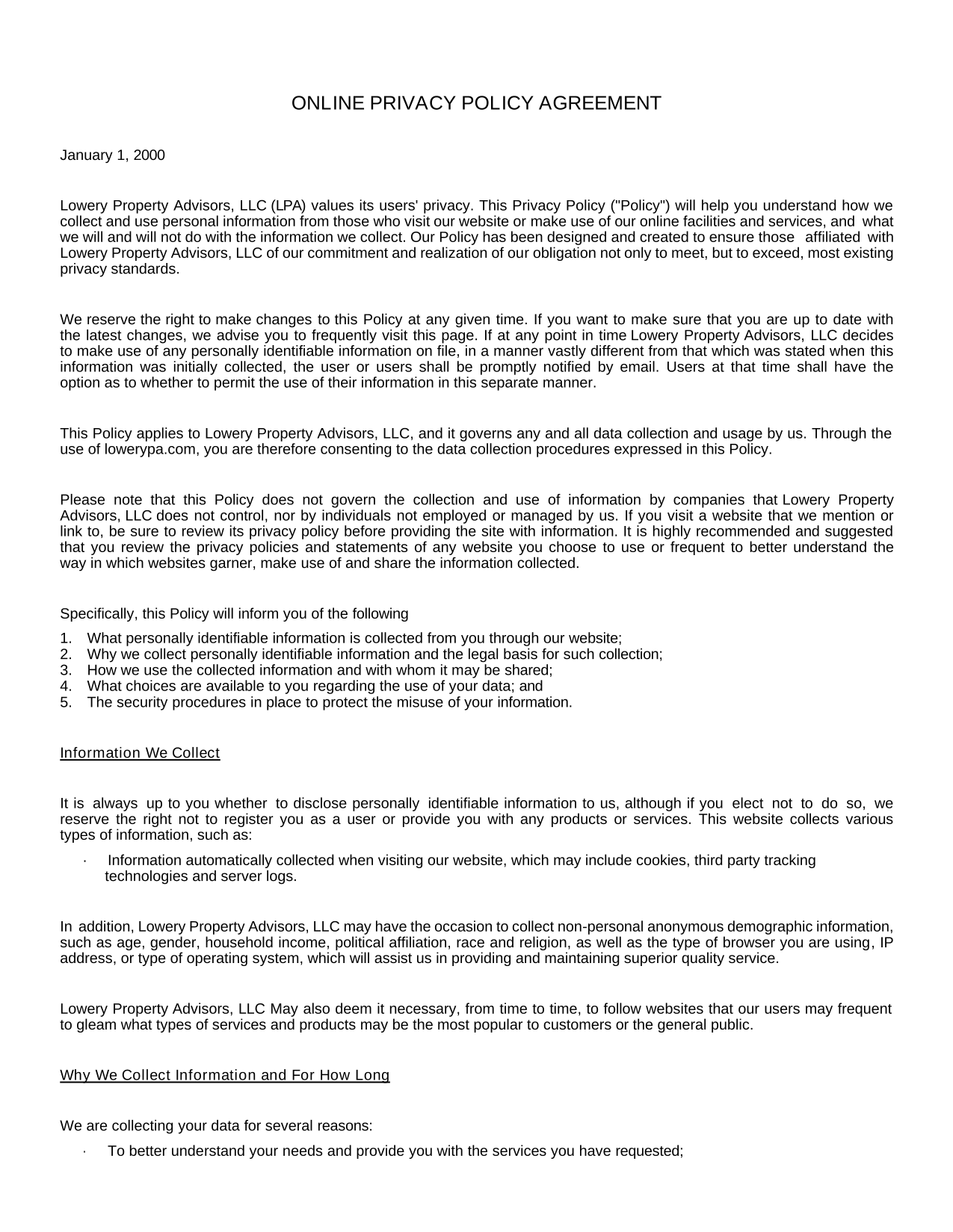 Online Privacy Policy Agreement screenshot
