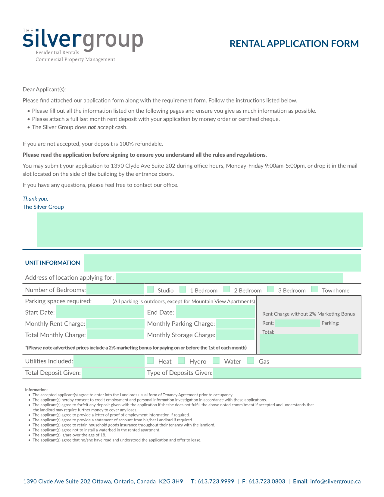 RENTAL APPLICATION FORM screenshot