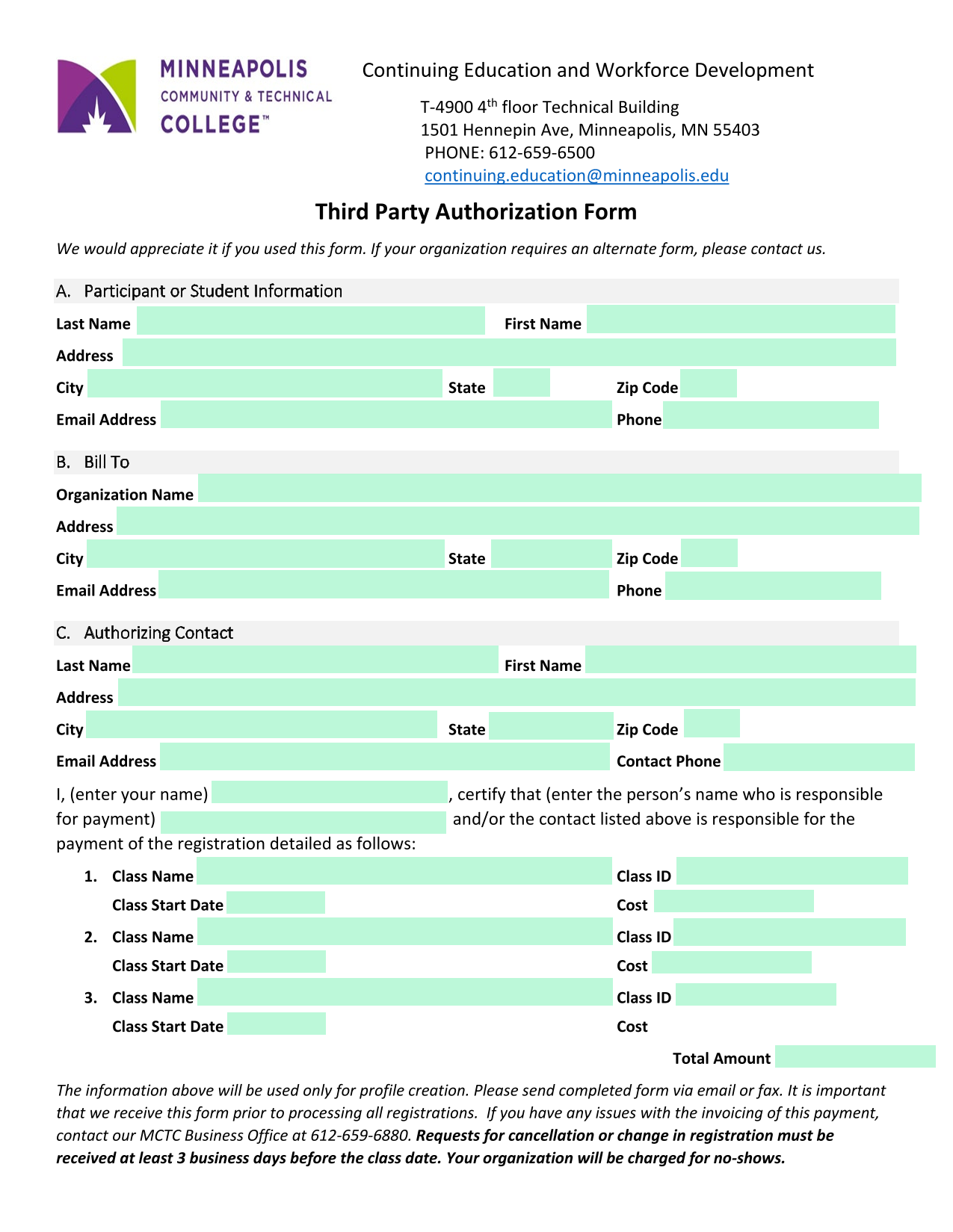 Third Party Authorization Form screenshot