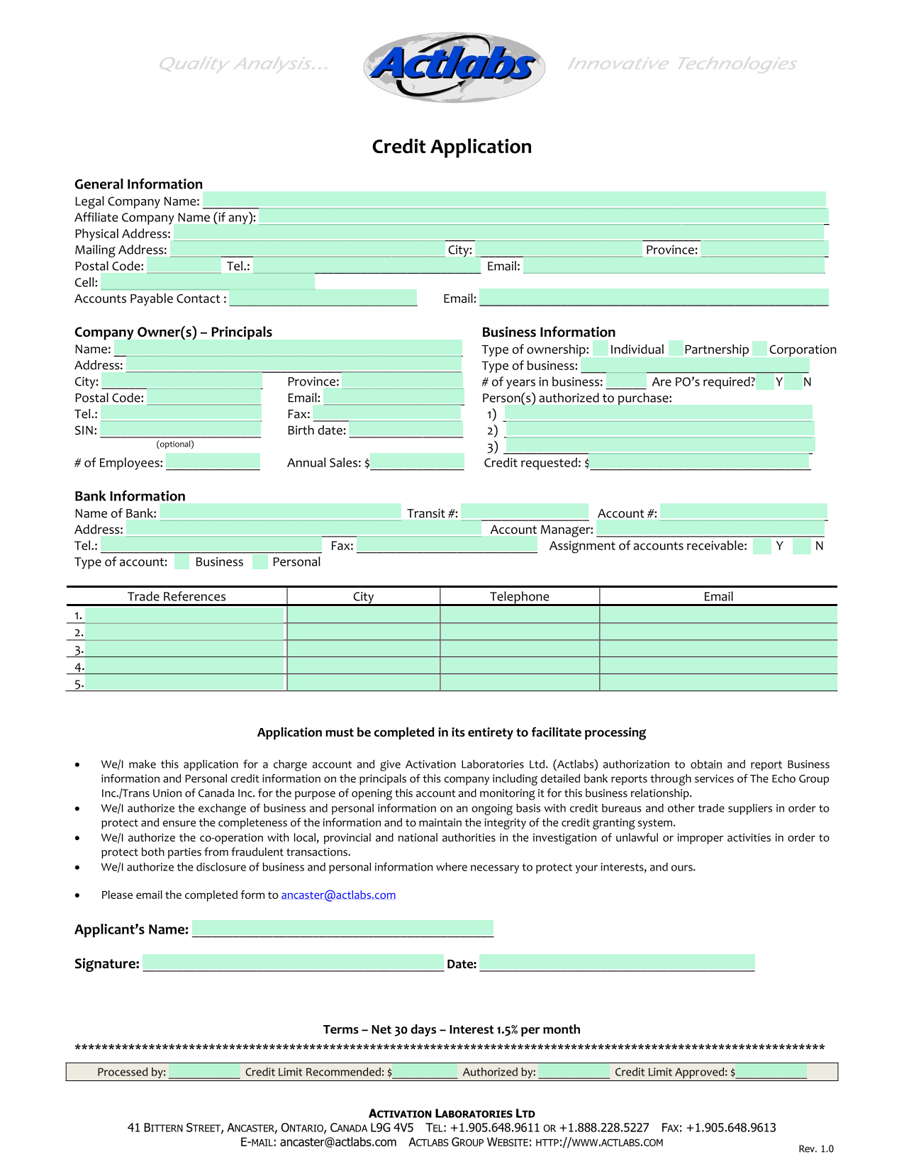 Credit Application screenshot
