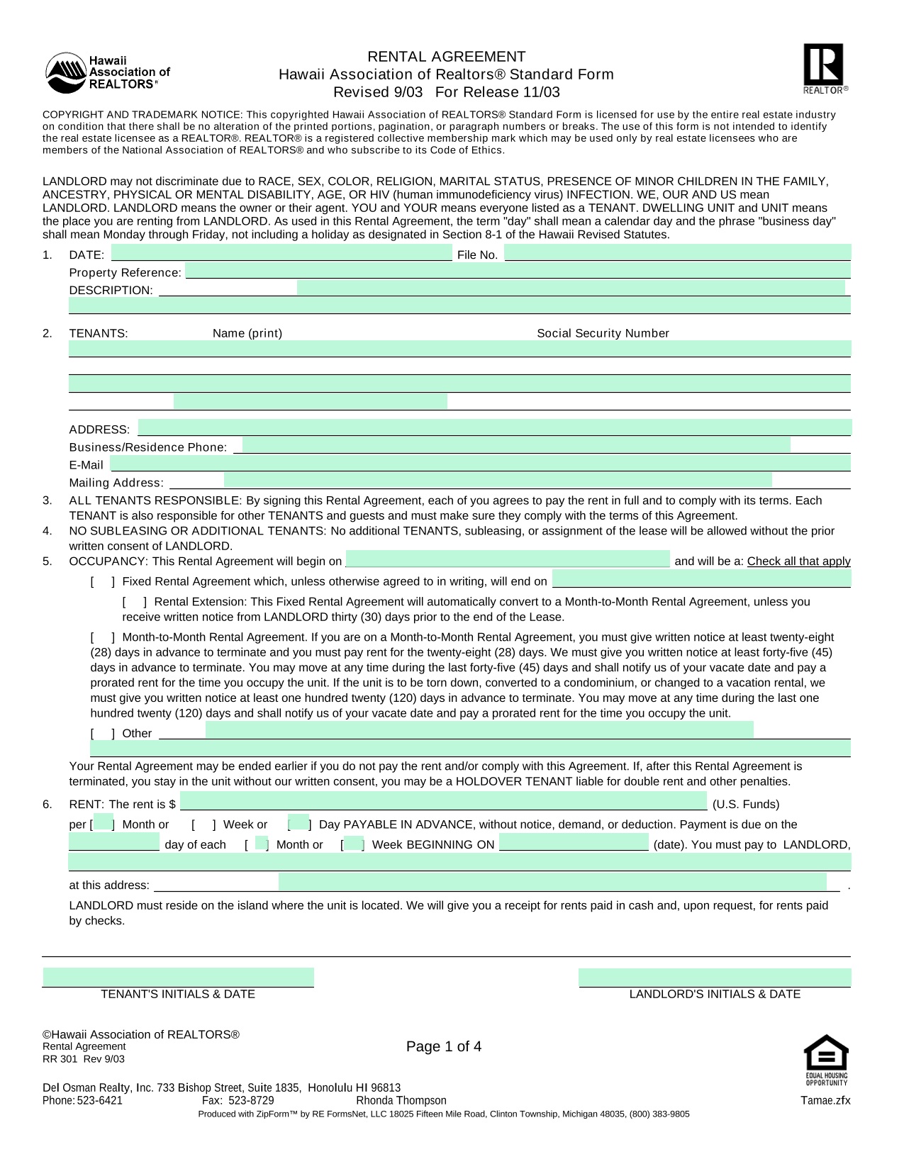 Rental Agreement screenshot