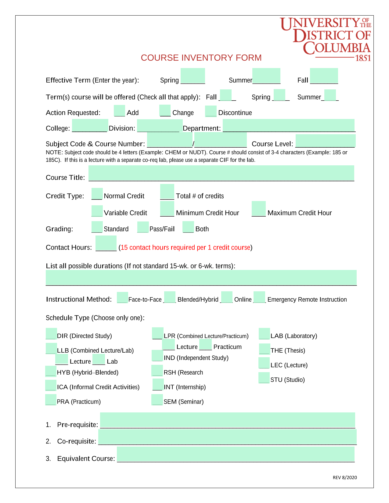 Course Inventory Form screenshot