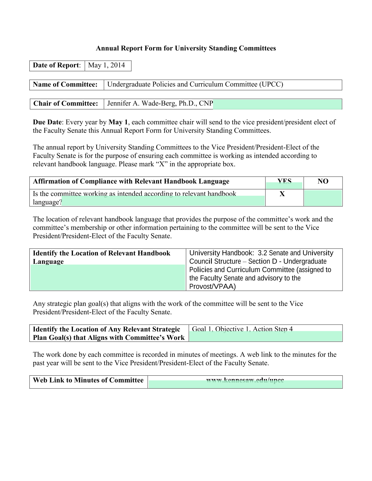 Annual Report Form For University Standing Committees screenshot