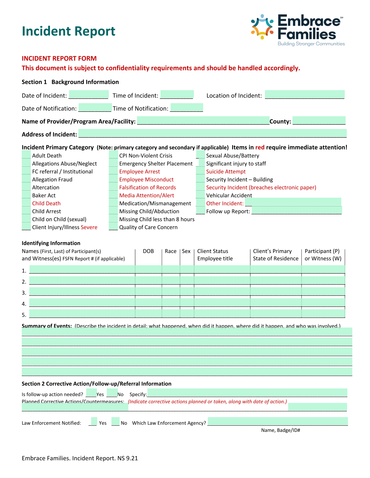 Incident Report screenshot