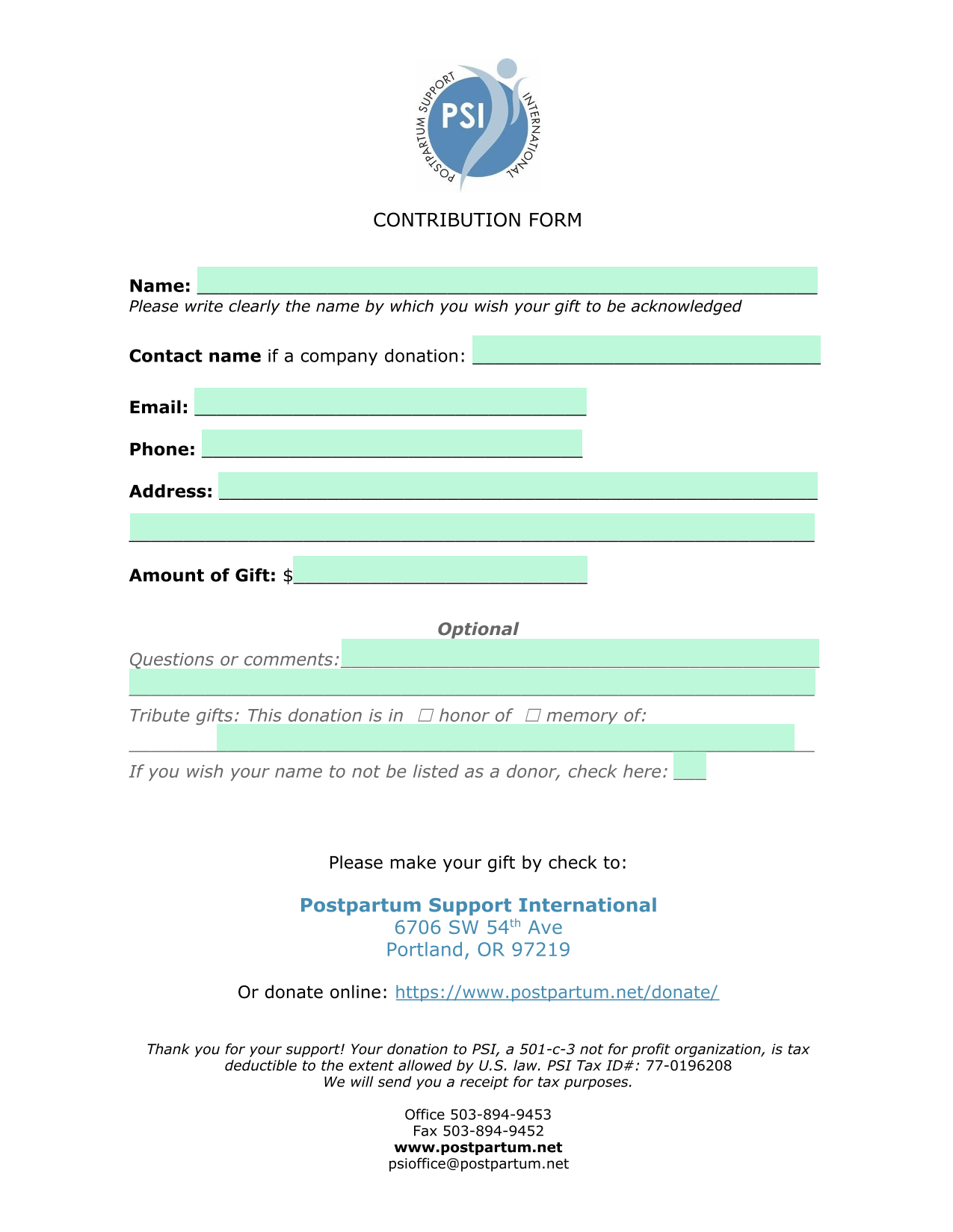 Contribution Form screenshot