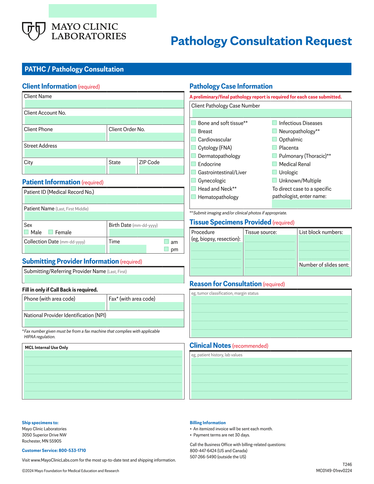 Pathology Consultation Request screenshot