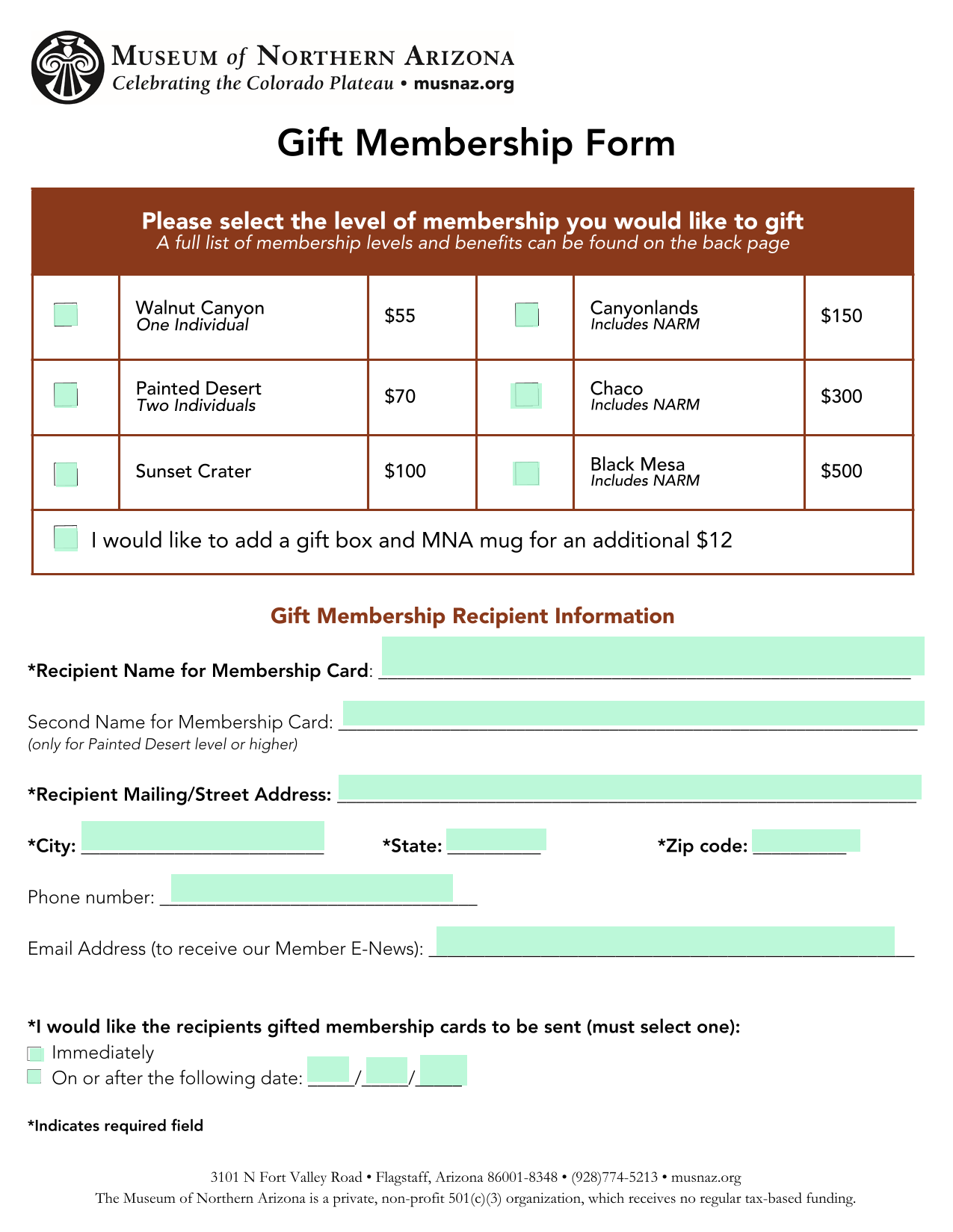 Gift Membership Form screenshot