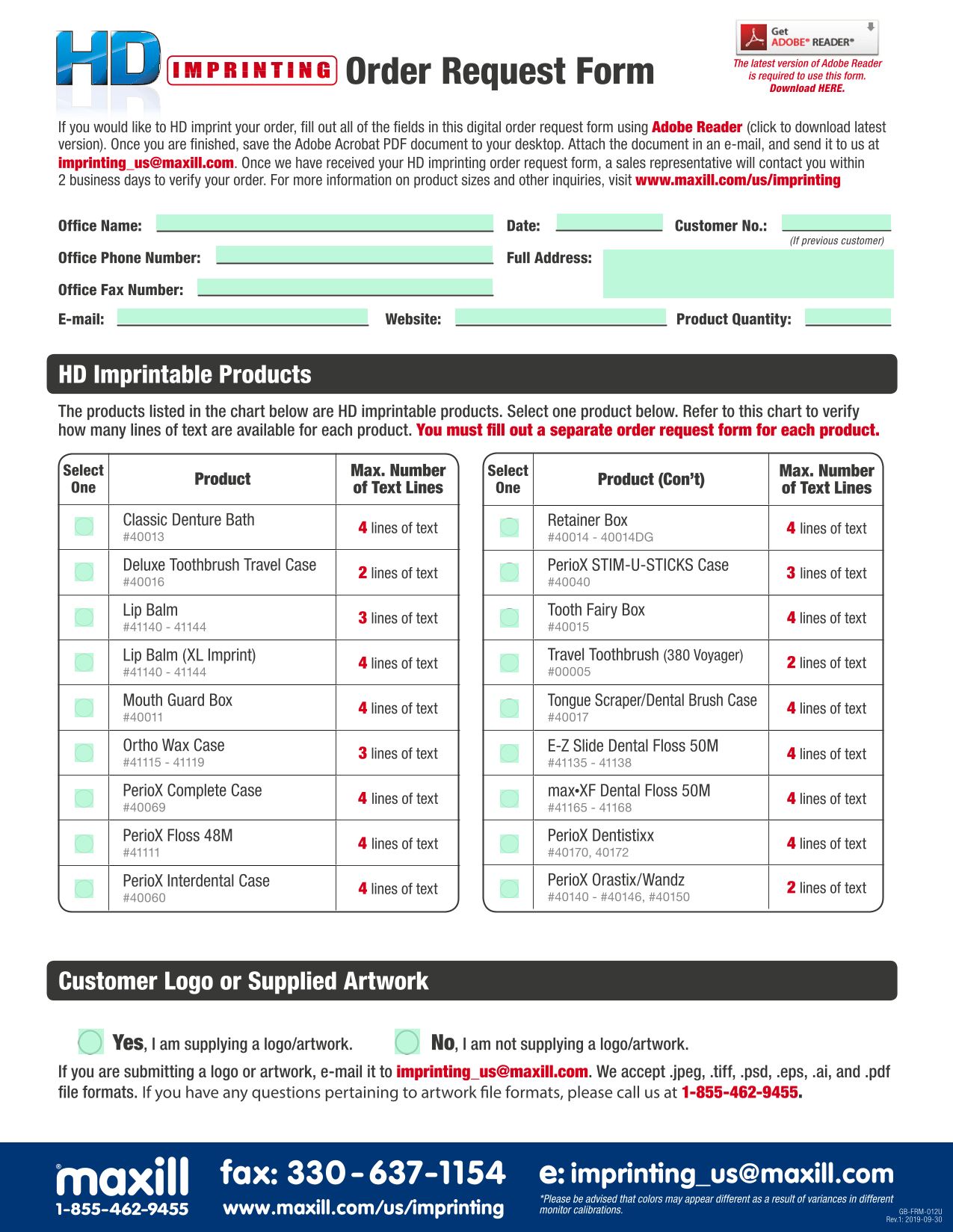 Order Request Form screenshot