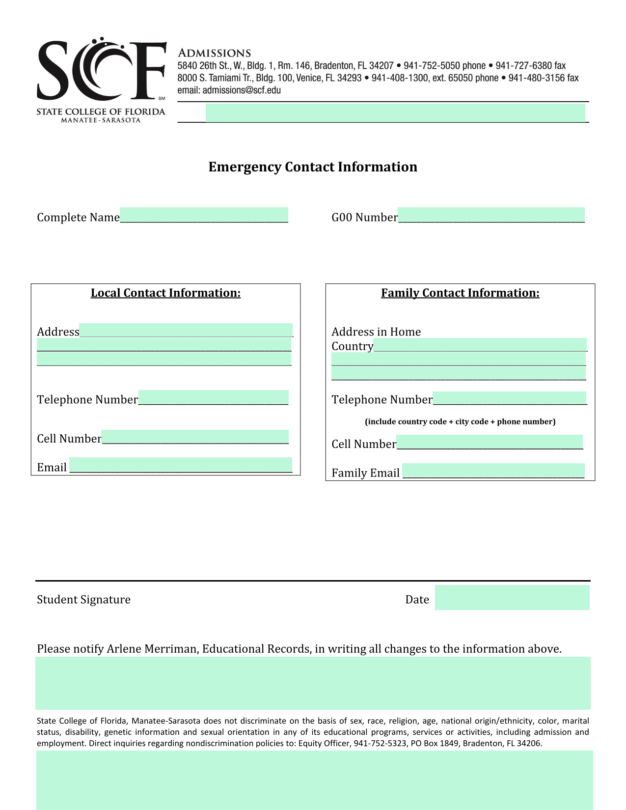 Emergency Contact Information screenshot