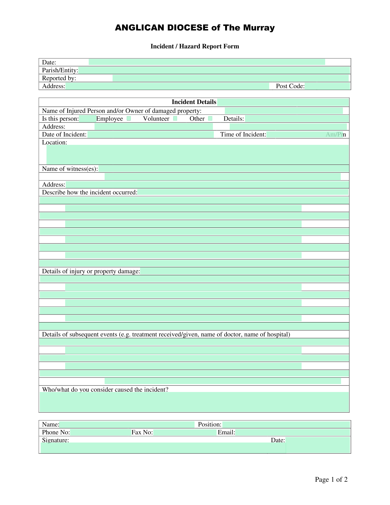 Incident  Hazard Report Form screenshot