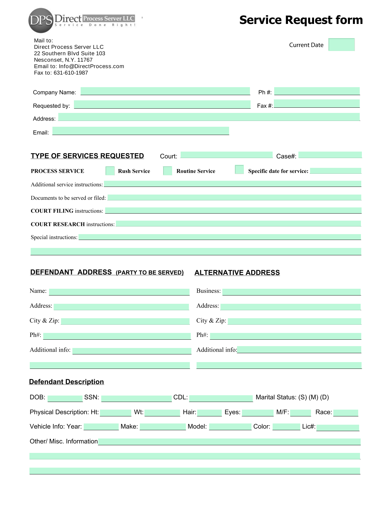 Service Request Form screenshot