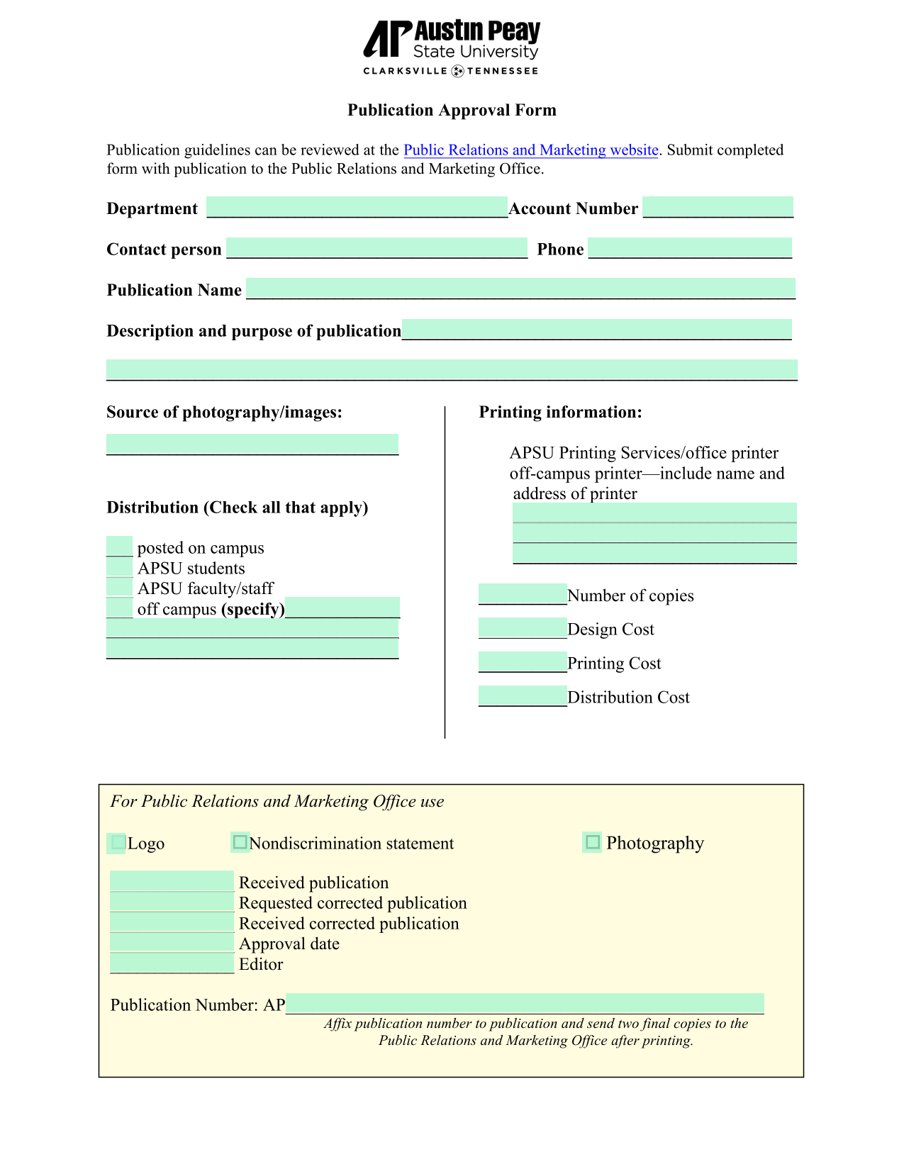 Publication Approval Form screenshot