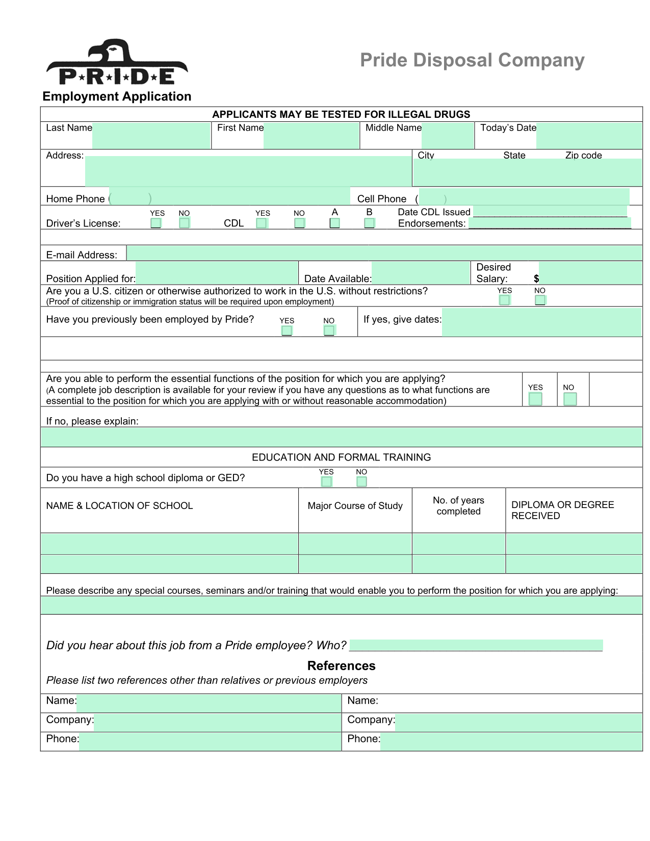 Employment Application screenshot